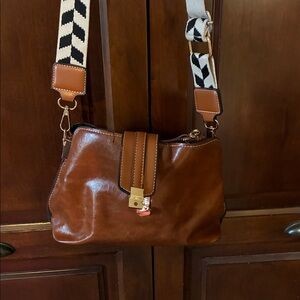 Classic Tan Crossbody Bag with Contrast Strap